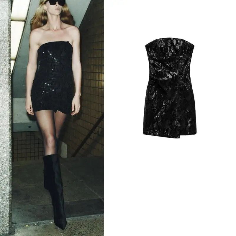 

Velvet oulder Bared Straight Collar Dr Autumn Winter New Year Ball Gown Sequin Decorated High Waist ort Skirt H pe