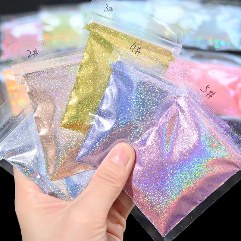 10g Loose Fine Glitter Reflective Gel Polish Accessories Nail Powder Laser Holographic Bulk Glitter Nail Shining Sparkly Pigment