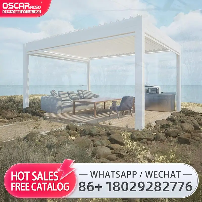 

Outdoor Garden Waterproof Louver Roof Motorized Pergola Covers with LED Light Modern Structure Ideal for Backyard Patio and Pool