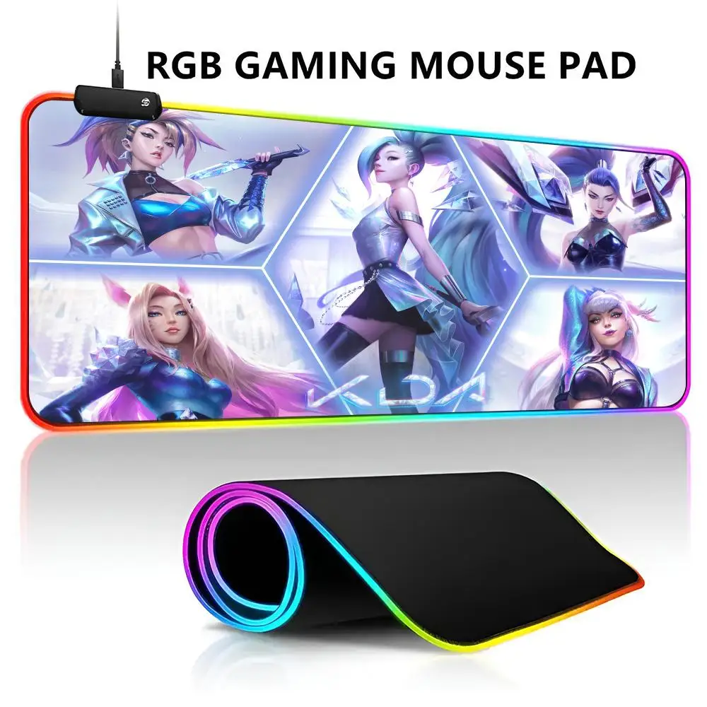 

League Of Legends KDA Mouse Pad RGB LED Light Gaming Mousepad Waterproof Large Gamer Mouse Carpet Big Mause Keyboard Pad PC Des