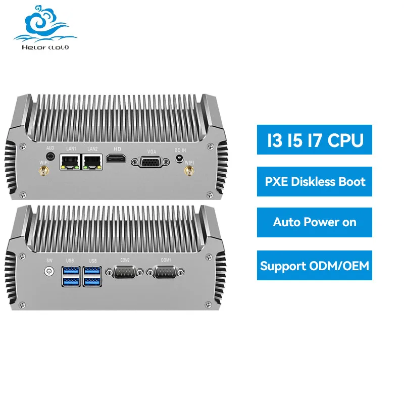 Fanless Industrial Mini PC with i7-5500u Borebone Kit Support Linux Pfsense Desktop Computer with 2xLAN 2xRS232 4xUSB3.0 1xHDMI