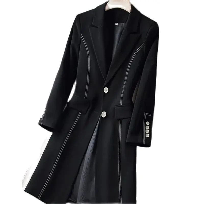 

Black Windbreaker Coat Womens Long Spring And Autumn 2023 New Fashion Western Style Slim High-grade Autumn Suit Temperament Coat