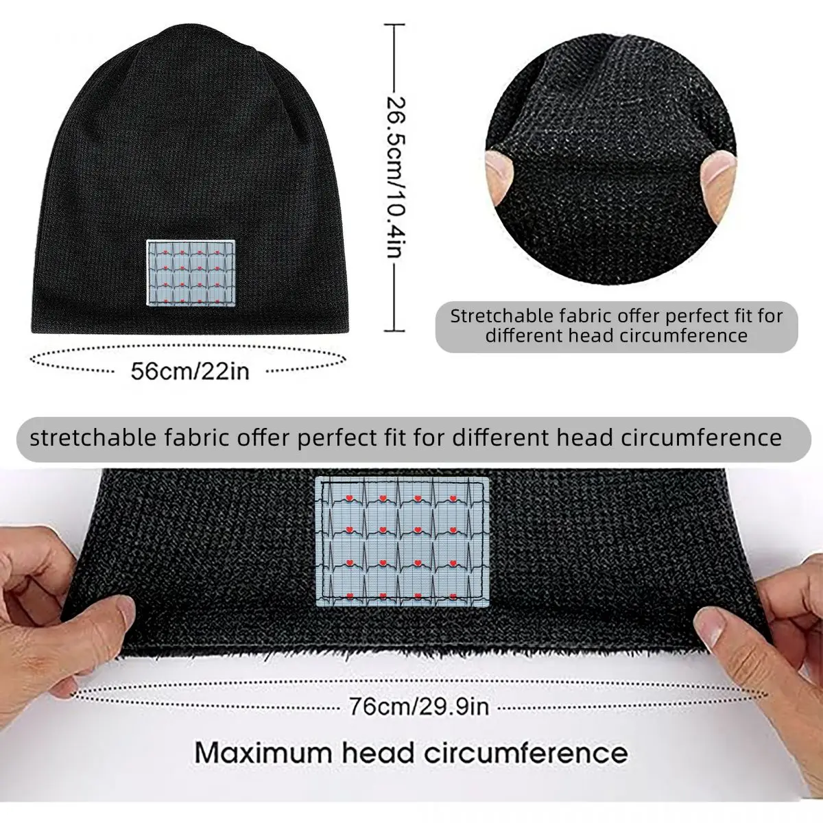 EKG Cardiac Rhythm Strips Waffle Knit Fleece Lined Beanie with PU Leather Patch Unisex Warm Winter Soft Cap