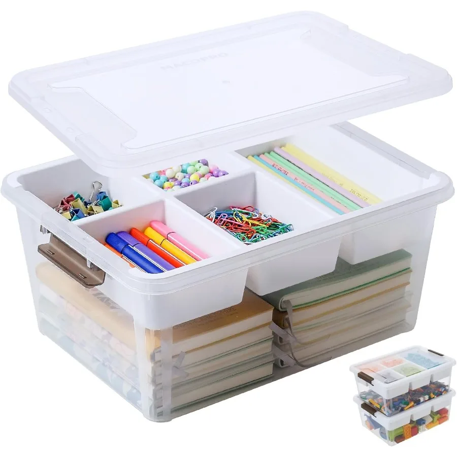 

17 QT Plastic Storage Box with Removable Tray for Craft Organizers and Storage Clear Storage Container with Compact Design Idea