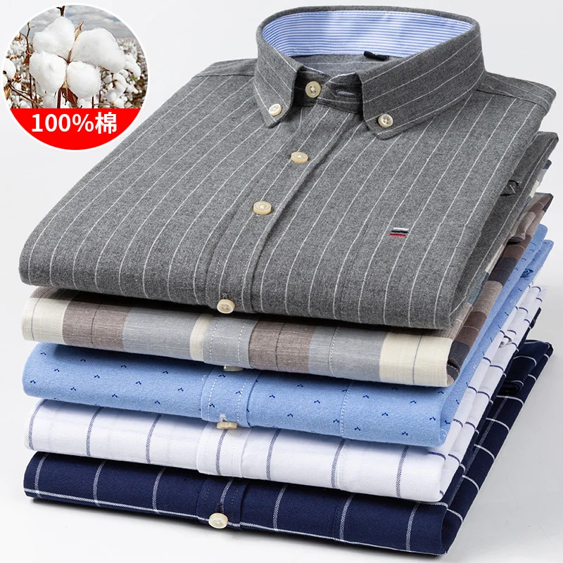 Casual Shirts For Men Cotton Oxford Plaid  Striped Long Sleeve 4 Season Soft Breathable Classic Elegant Business Smart Shirts