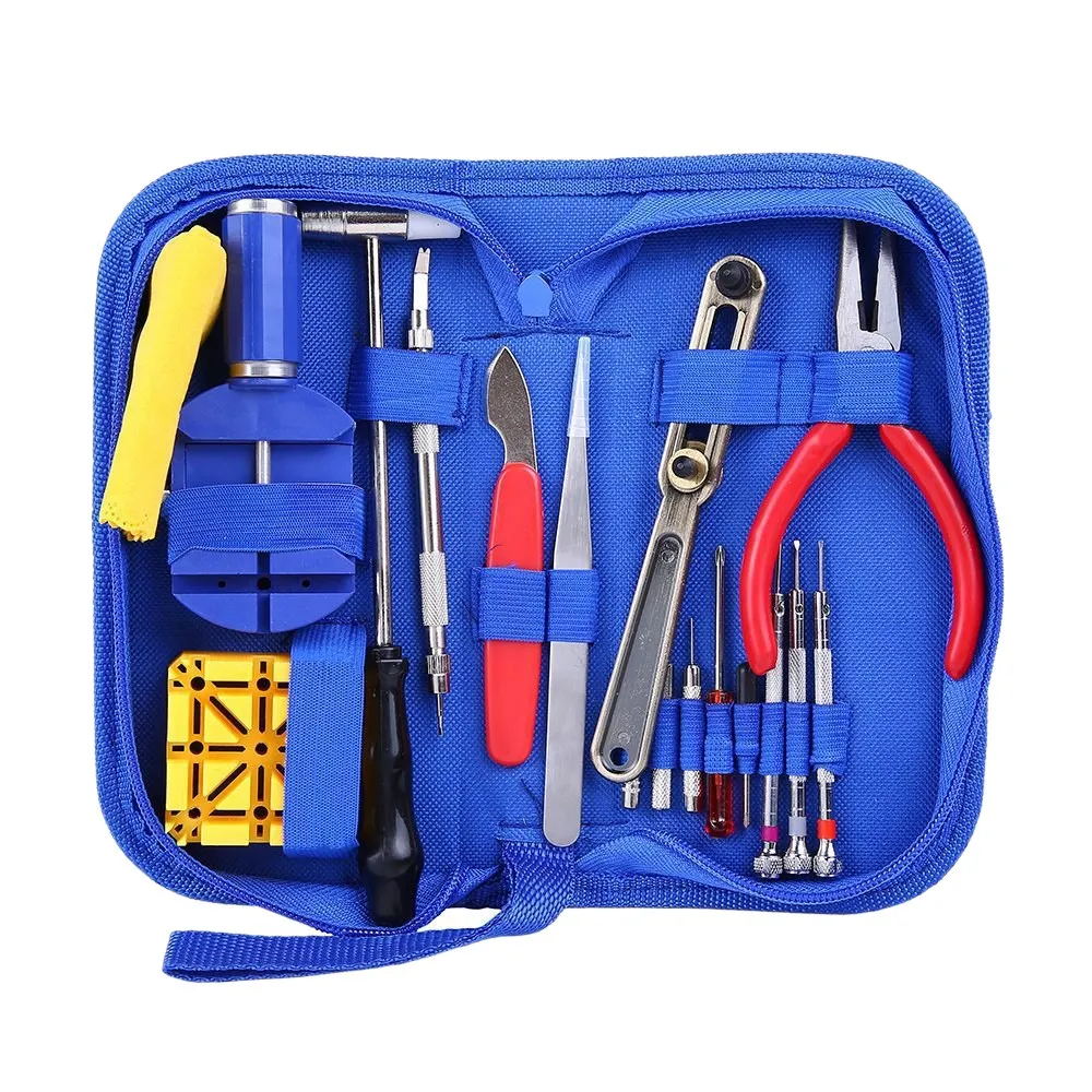 Kit de Réparation de Montre Professionnelle, Ensemble d'Outils à exacpilles de Liaison avec Étui de Transport (Bleu), 17 Pièces