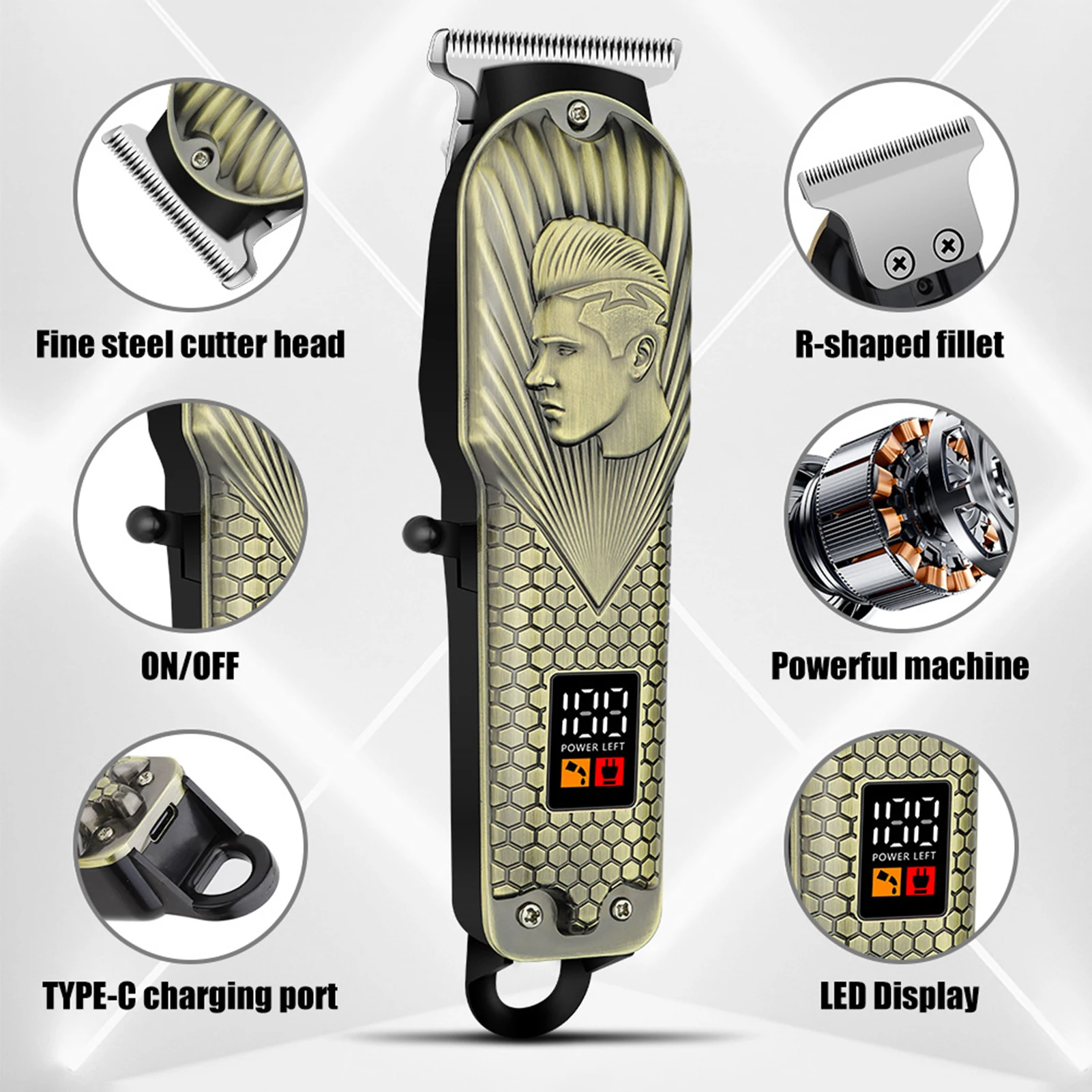 HIENA مقص الشعر خمر نحت الشعر المتقلب LED عرض قابلة للشحن آلة قطع الشعر الكهربائية تصفيف الشعر الملحقات