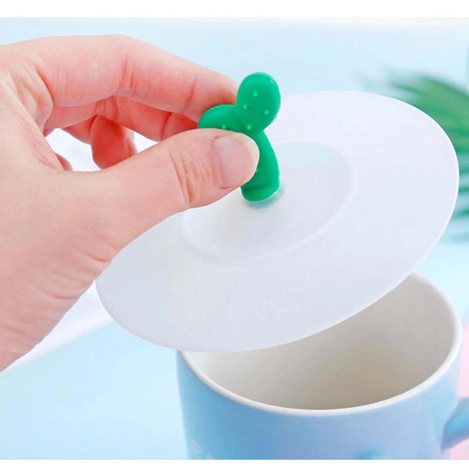 Silicone Cup Lid Cactus Decor Round Cute Dustproof Leakage Proof Multifunctional Cup Cover Grass Green