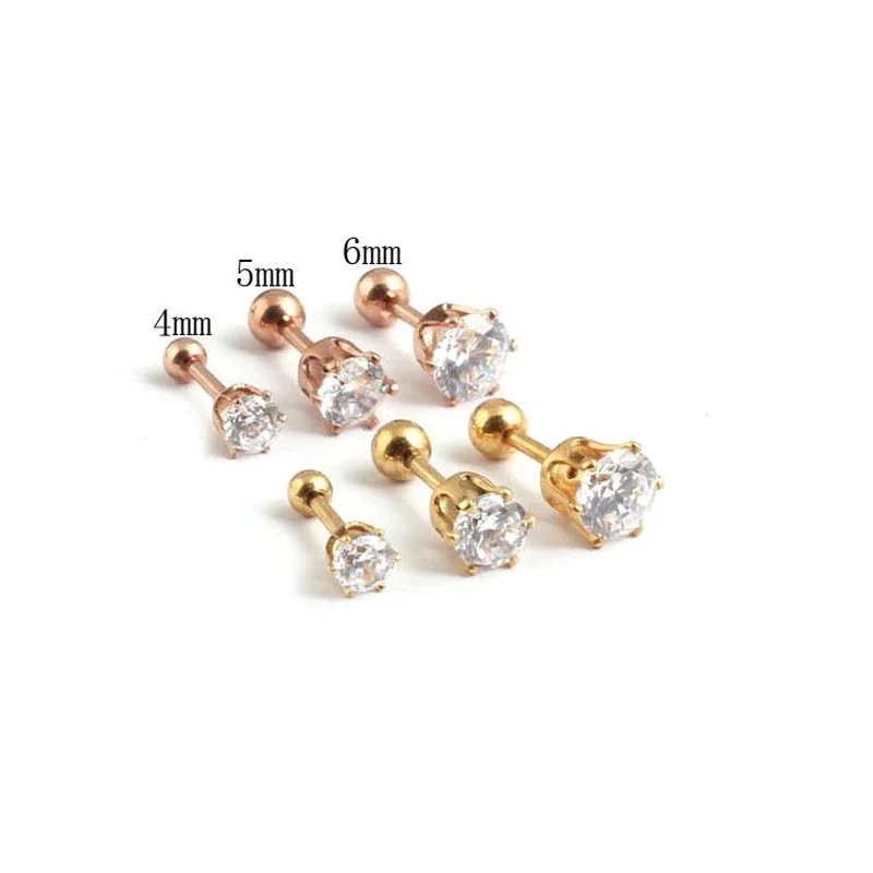 2 Pieces 3/4/5/6mm Female Colorful Zircon Women Stud Earrings Simple Crystal Fashion Jewelry Earrings for Girl Best Gift