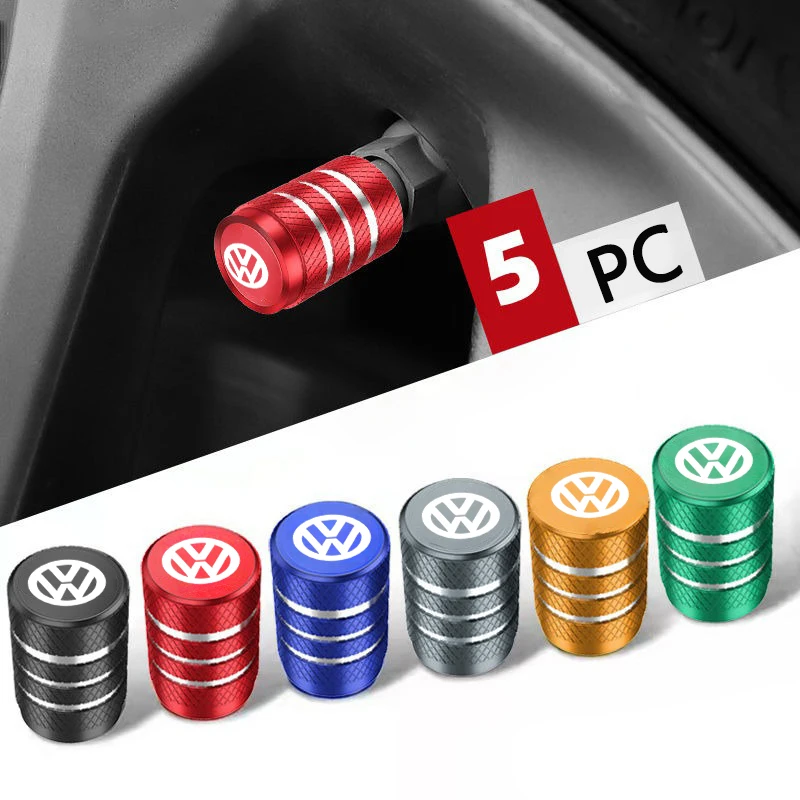 5Pcs Car Wheel Tire Valve Stem Cover Dustproof Cap Styling Accessories For Volkswagen VW Polo 6R 6N 6N2 6C 9N 9N3 Rline R Line