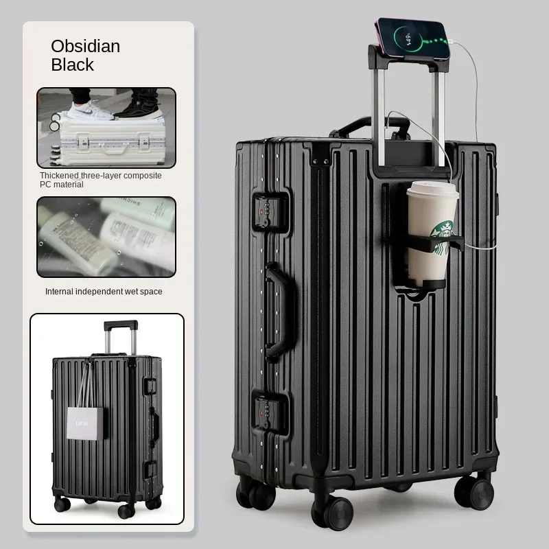 Multifunctionele Koffer Vrouwelijke Reistas Bagage met USB Bekerhouder Aluminium Frame Wachtwoord Trolley Case Mannelijke 20/22/24/26 Inch