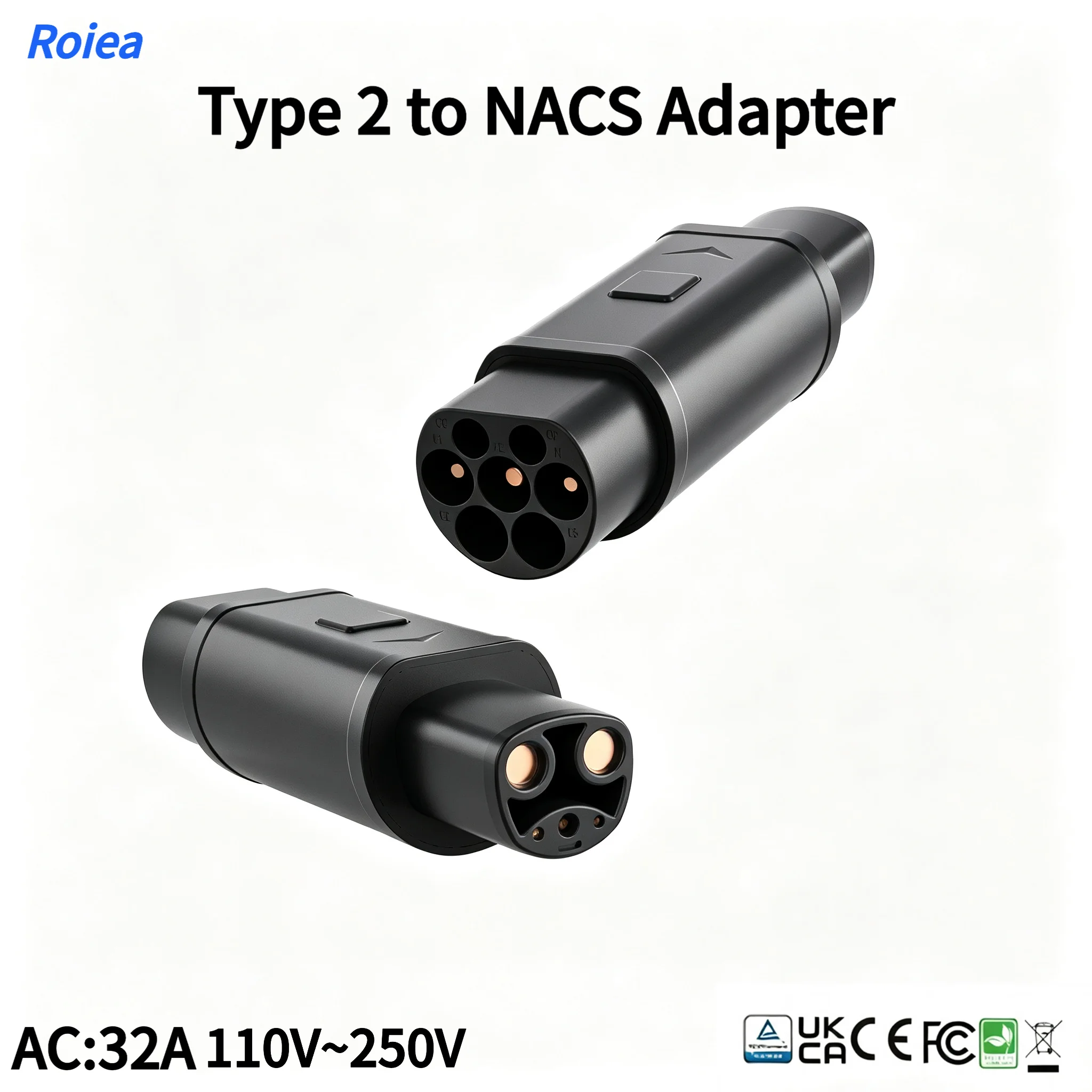 Type 2 to NACS EV Adapter 32A 1‑Phase AC 110‑250V Type 2 to Tesla Charging Converter Adaptor Compatible for Tesla Model 3 Y S X
