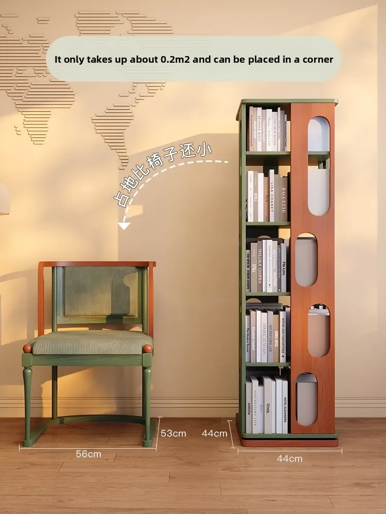 

Вращающийся на 360 градусов книжный шкаф из массива дерева в ретро-стиле, многоярусная напольная полка для хранения для гостиной, популярная у интернет-знаменитостей