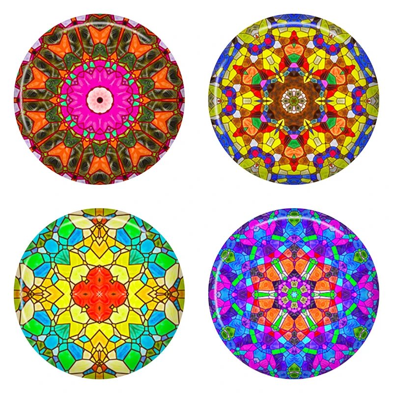 

8-40mm Photo Glass Cabochon Pattern Round Glass Cabochons Colorful Beautiful Cameo Kaleidoscope ER01
