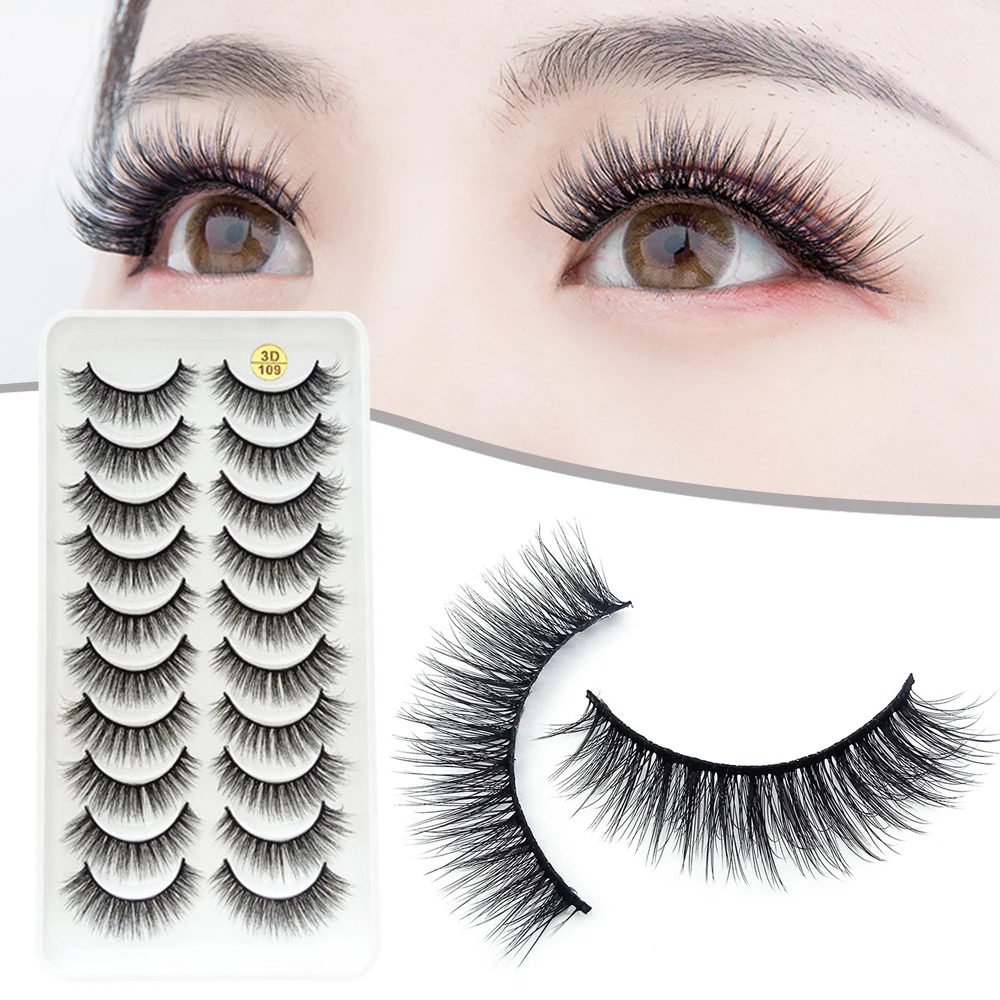 10 paires 3D Extensions de cils moelleux faux cils Volume cils longs épais faux cils pour femmes filles bricolage maquillage