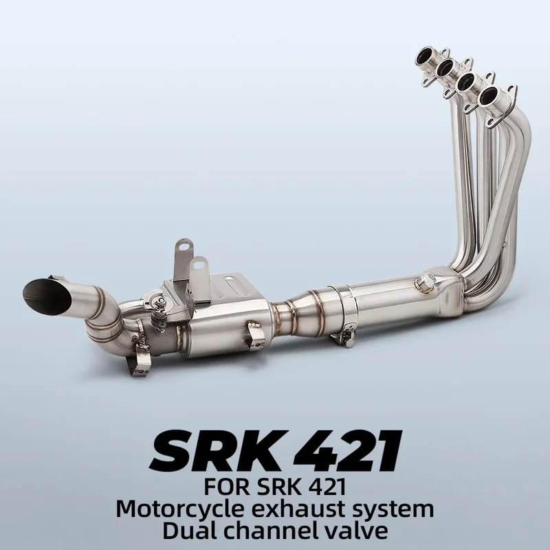 Motorcycle Exhaust Front Link Pipe Mid Pipe for QJMOTOR SRK 421 Dual-Channel Stainless Steel