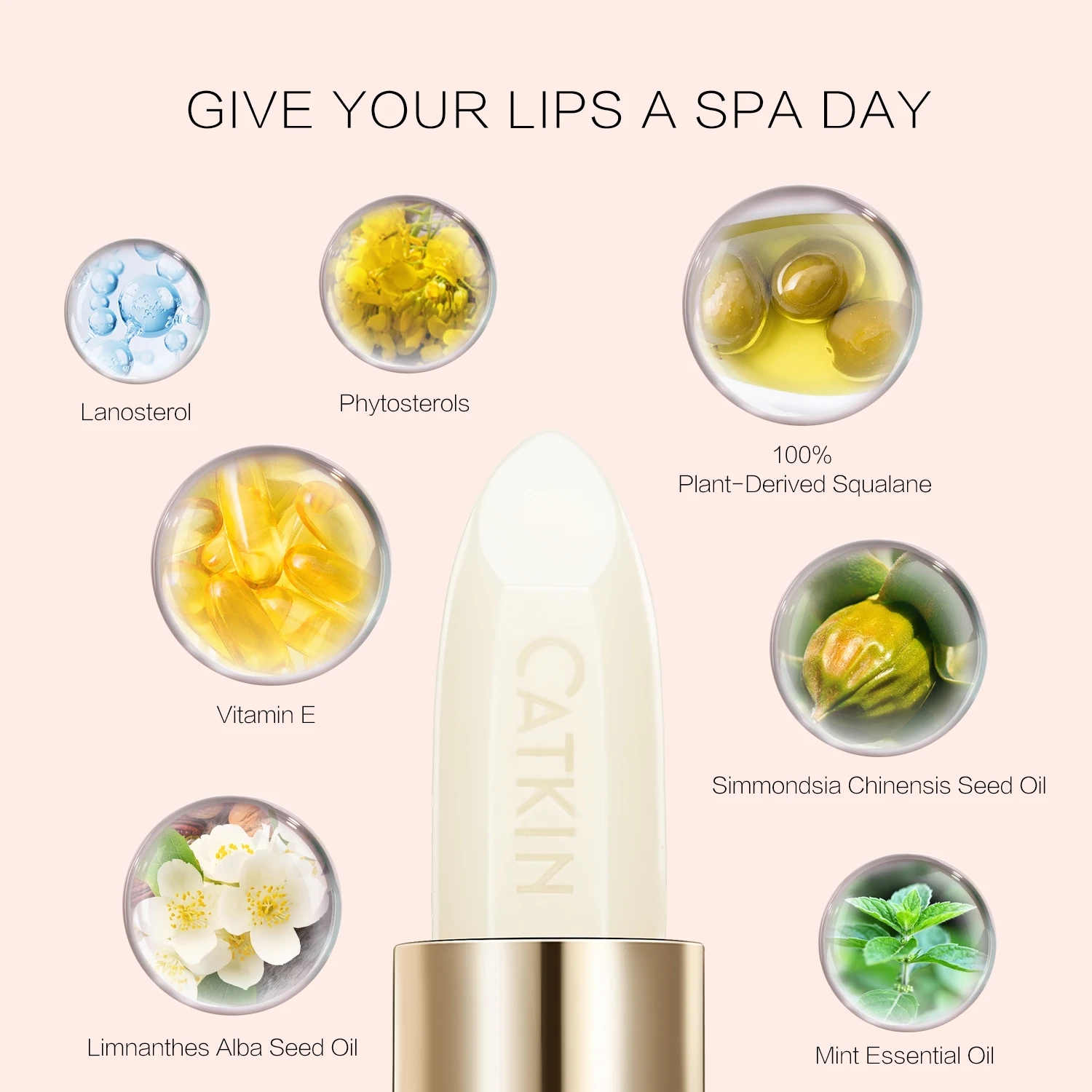 CATKIN Lip Balm Moisturizer, Colorless Lipstick Ultra Hydrating with vitamin E to soften and moisturize lips