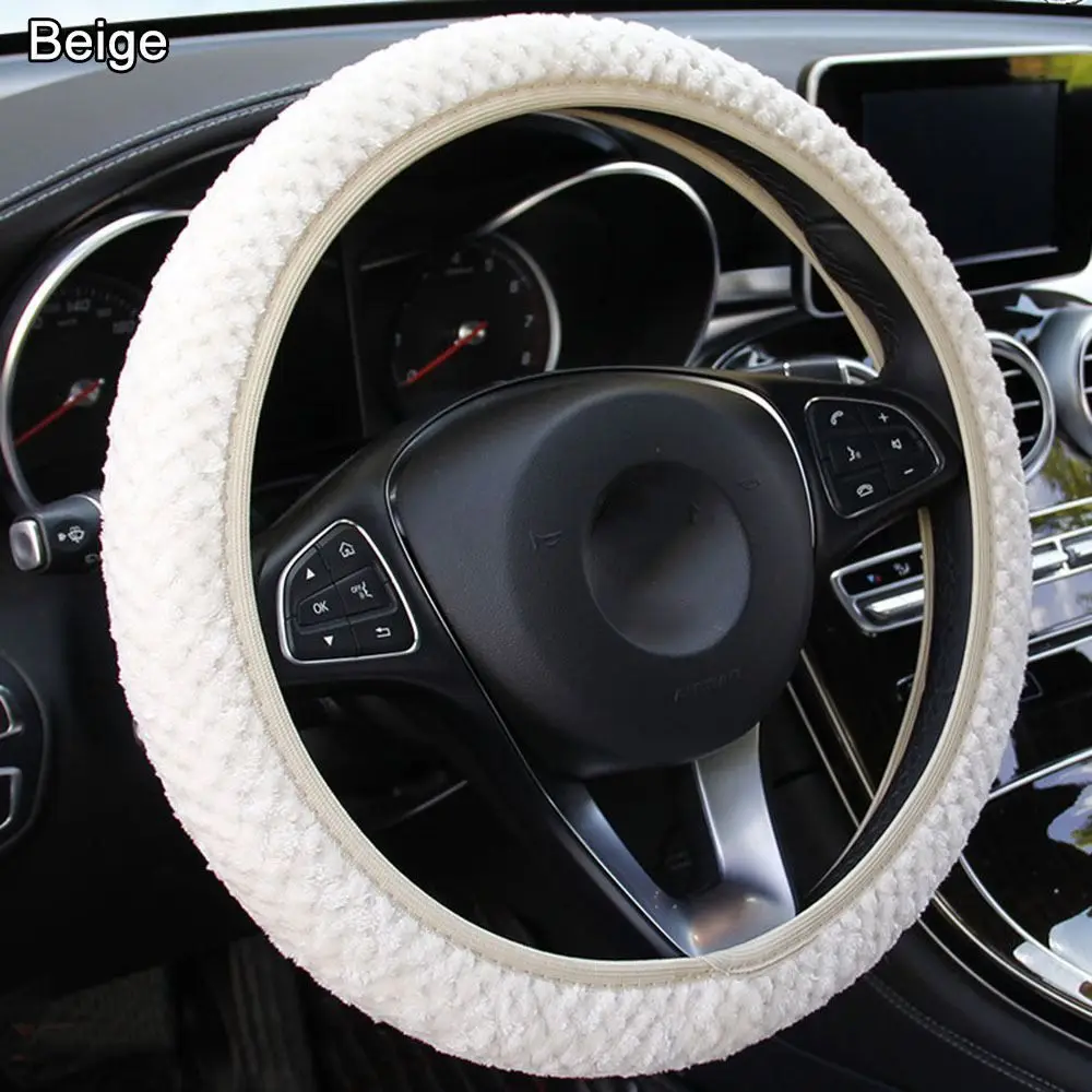 Car-styling Auto Decoration Protection Anti-Slip Warm Plush Soft Pearl Velvet Car Steering Wheel Cover