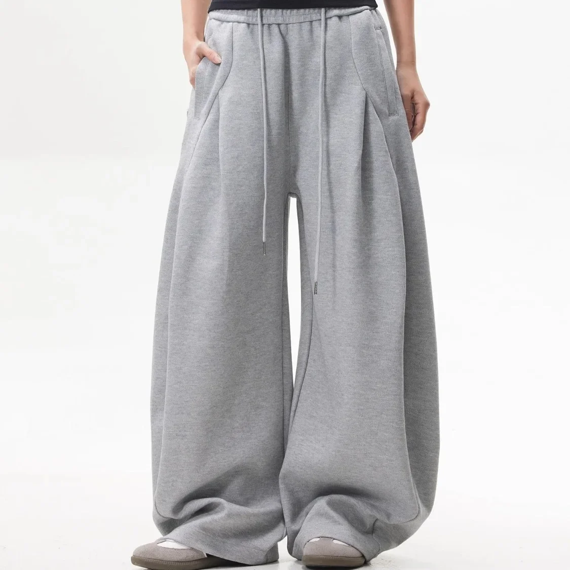 2025 جديد رمادي تفكيك تصميم سراويل تقليدية رياضي واسعة الساق Sweatpants للجنسين بسيط فضفاض صالح للرجال والنساء