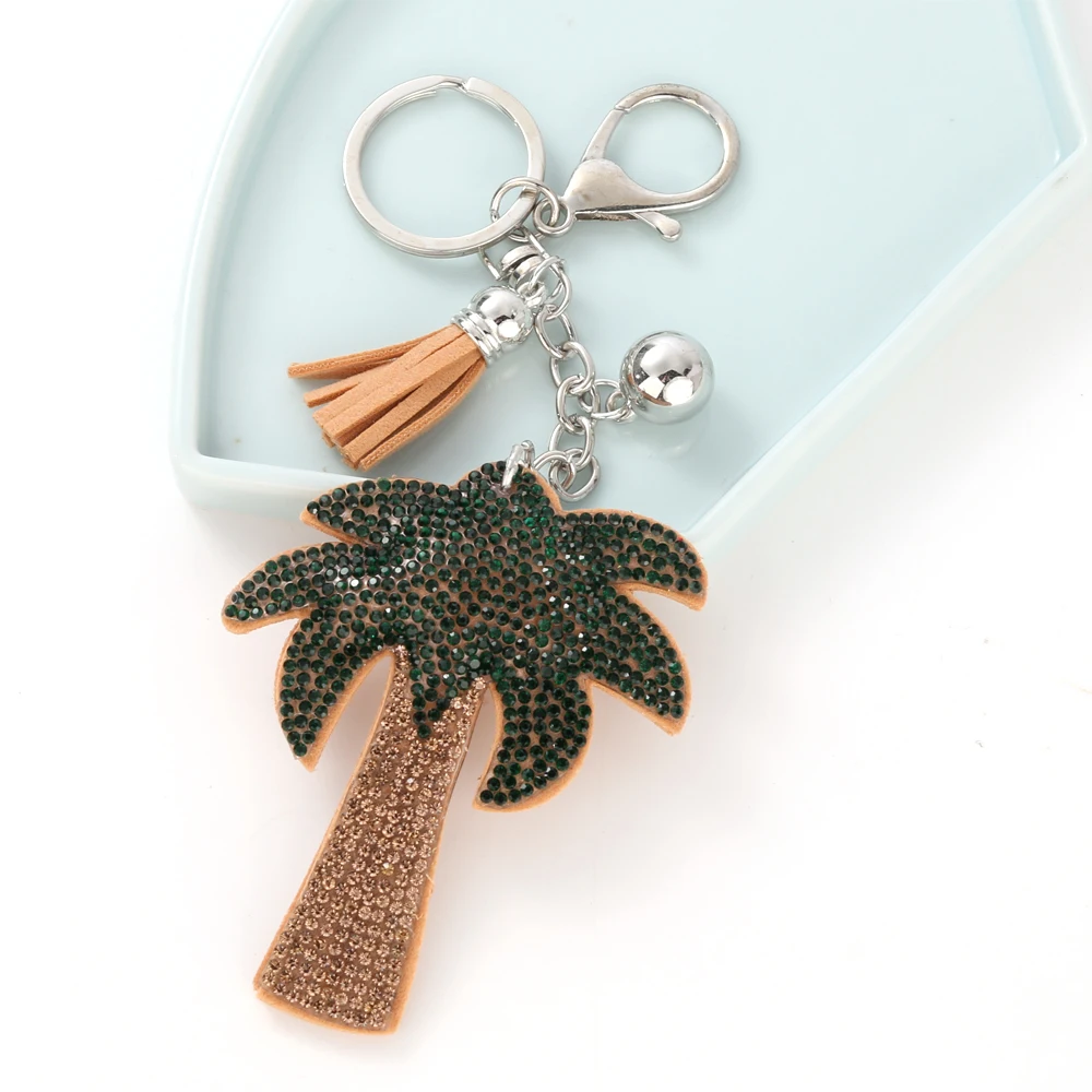 Fashion Creative Coconut Tree with Full Crystal Rhinestone Keyrings Key Chains Rings Holder Purse Bag For Car Lovely Keychains