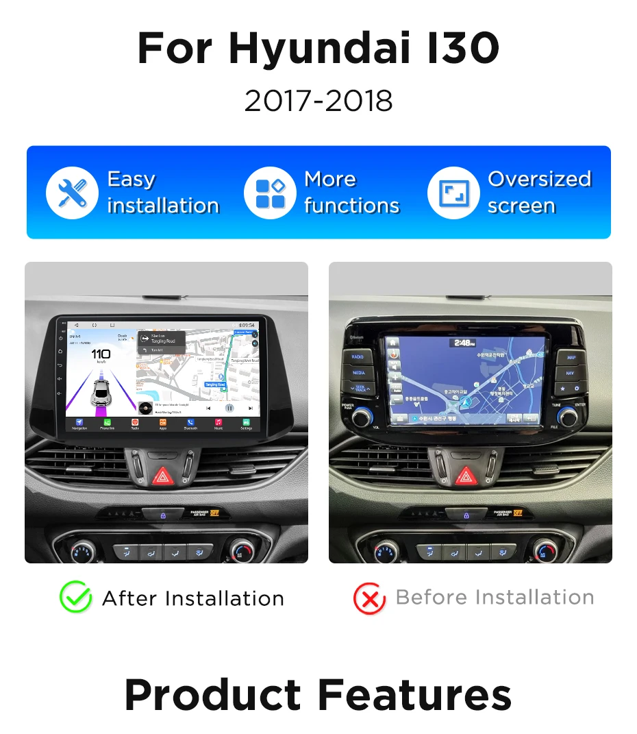 Junsun 360 ° Panoramakamera 8-Kern-Autoradio für Hyundai I30 2017 2018 Kabelloses CarPlay-Display Android Auto Stereo GPS Navi RDS Eingebaute Cloud ESIM 4G – Detail 4