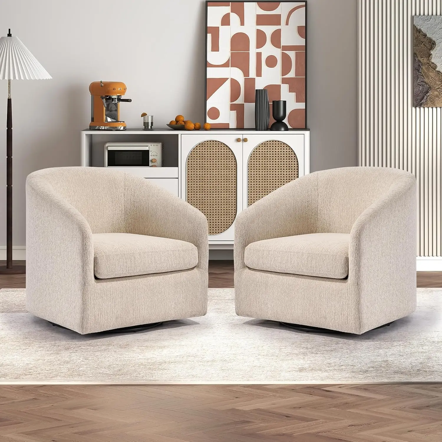 Swivel Accent Chair Set of 2 Fully Assembled Armchair Beige, Customized