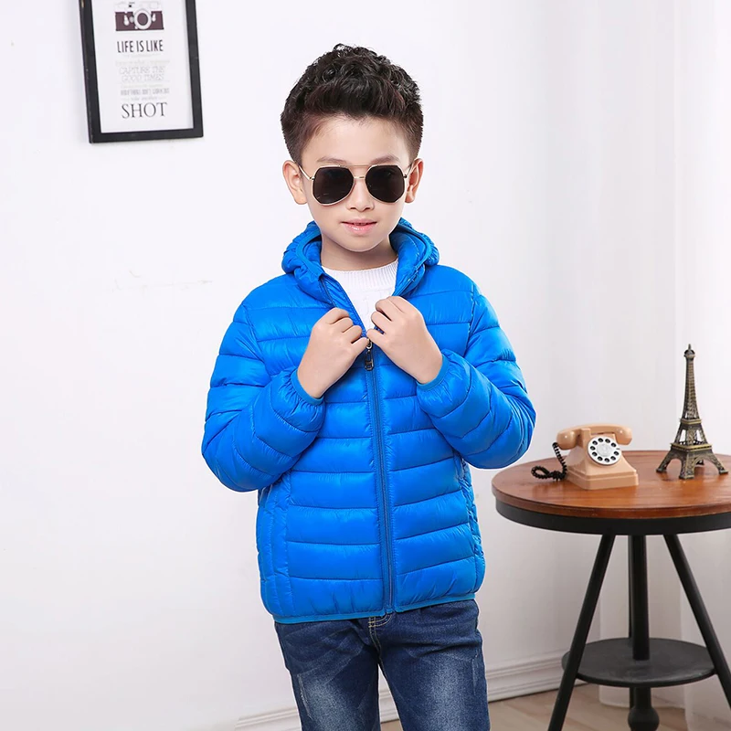 Children\'s Down Jackets Spring Autumn Solid Coat Cotton-padded Boys Girls Warm Winter Jacket Children Outerwear Kids Hooded Coat