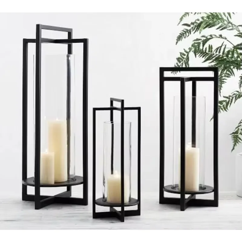 A set of 3 tall and beautiful metal candle lights rectangular home kitchen decoration lightweight and easy to touch printing
