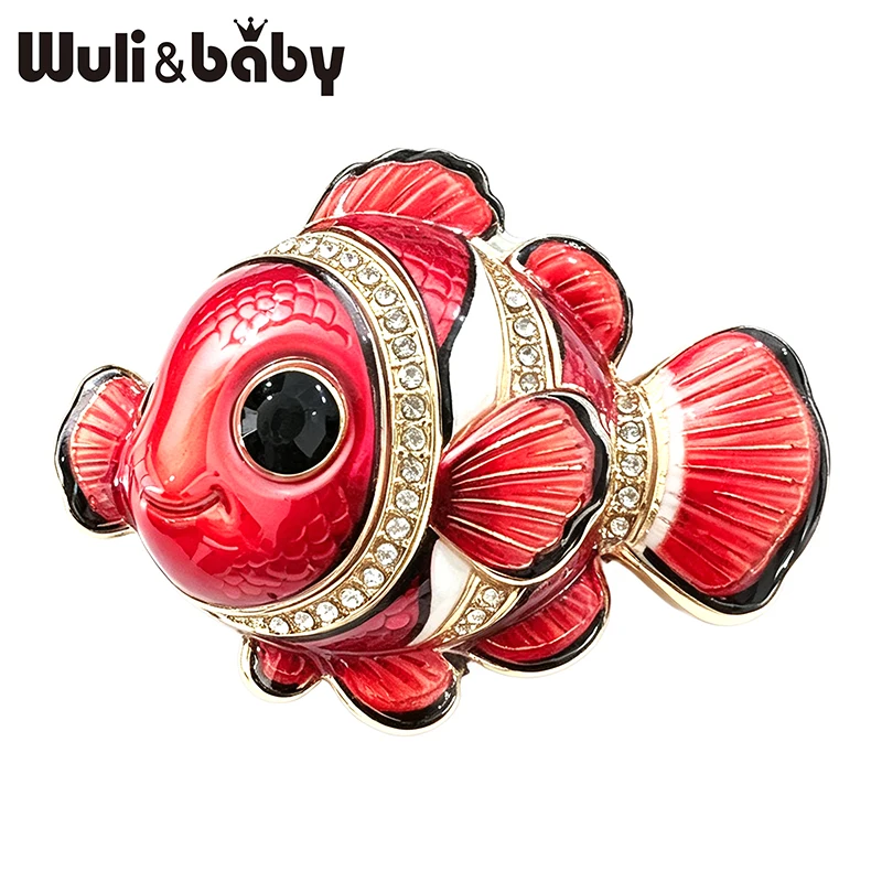 Wuli&baby Lovely Big Eyes Fish Brooches For Women Men 3-color Rhinestone Swimming Sea Animal Party Casual Brooch Pins Gifts