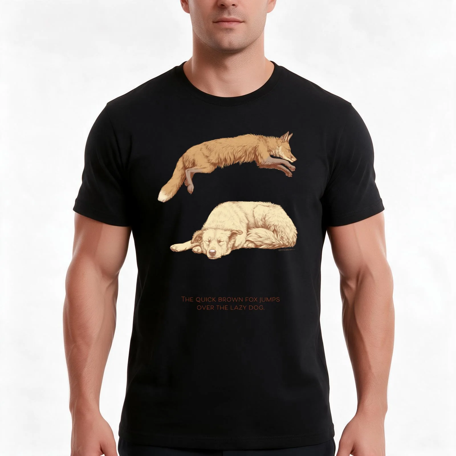 The quick brown fox jumps over the lazy dog. T-Shirt, Summer Casual Cotton Tee, Oversized Streetwear Tops, Vintage Graphic Print