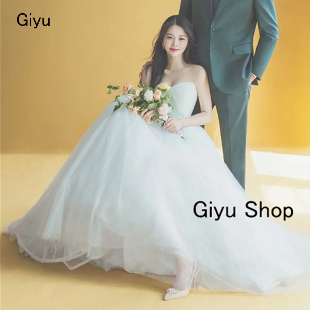 Giyu Fairy A-line-vestido de novia de Corea para sesión de fotos, vestido de novia largo hasta el suelo con cuello de corazón, vestido de noche