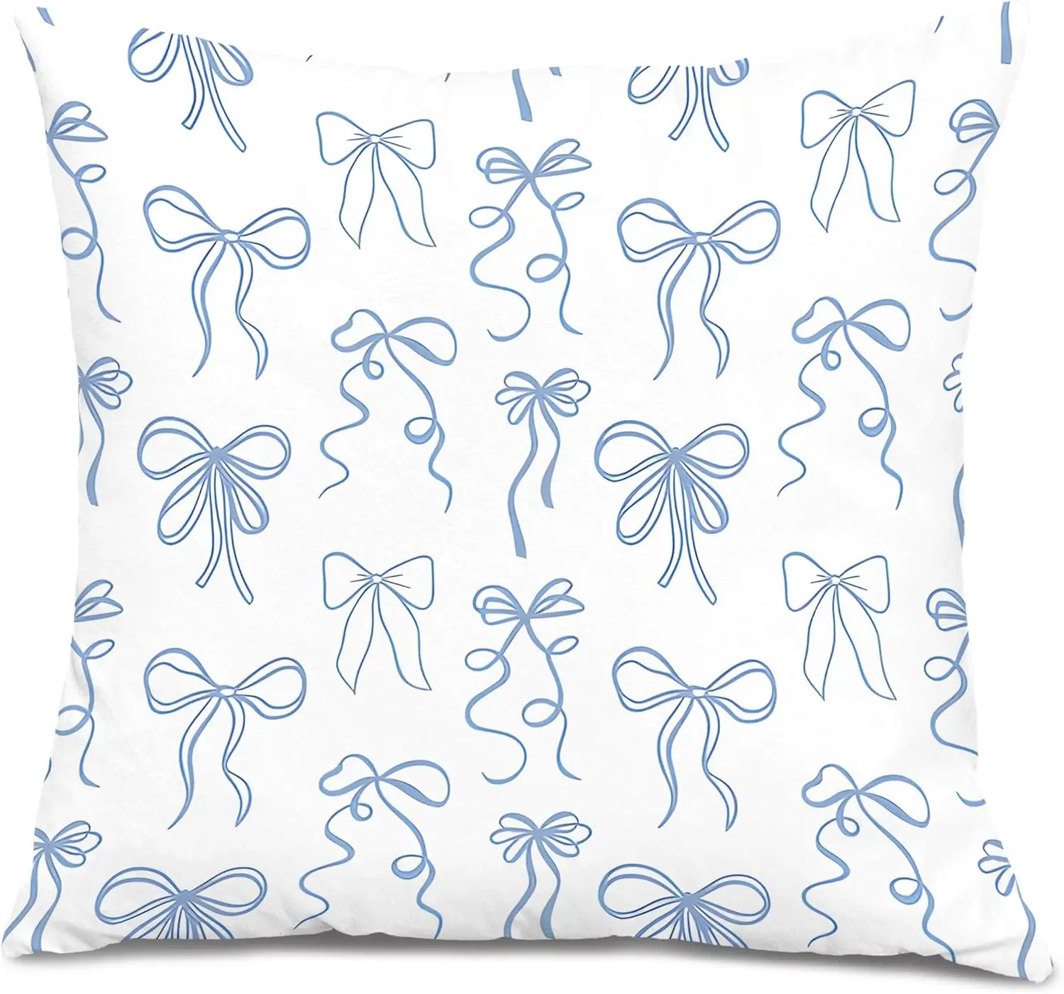 Coquette Blue Bow Throw Pillow Covers 18x18, Coquette Girly Room Decor, Preppy Blue Aesthetic Bow Decorative Pillow Covers for G