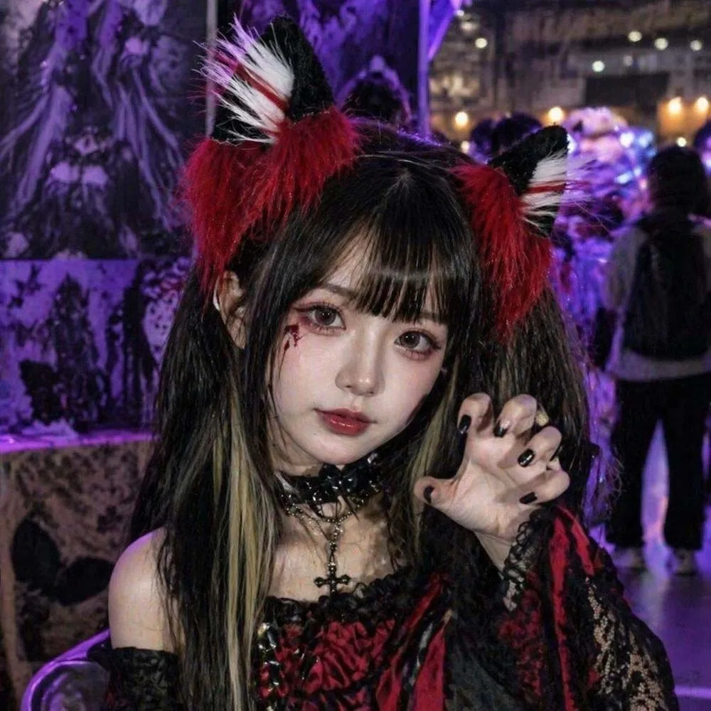 Lightweight Wolf Ears Headband Red Black Soft Plush Faux Fur Headwear High Simulation Anti Slip Halloween Hair Hoop