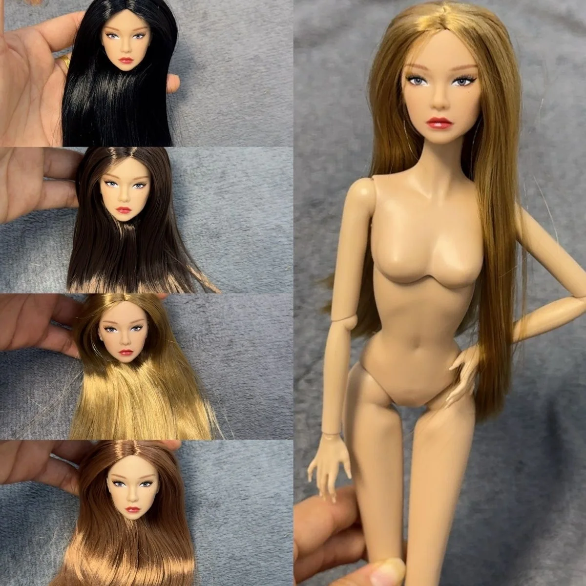 32cm Supermodel Gen3 Doll Head Fashion Hand-painted Make-up Normal Skin Grey Eyes/Red Lips For 1/6 FR Doll Head+Body Accessories