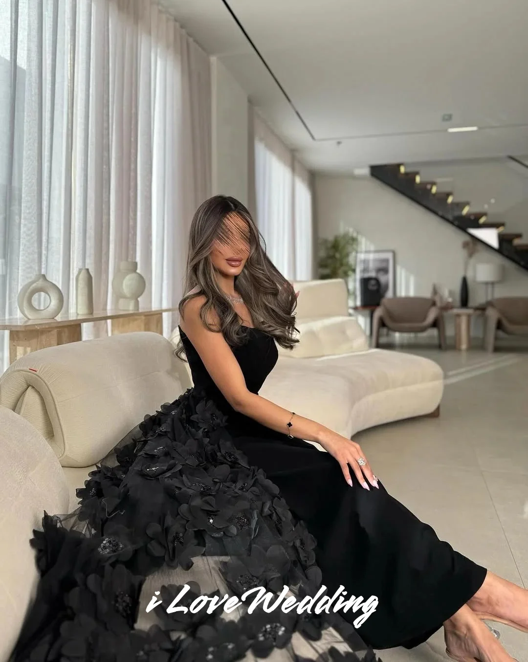 

Black Strapless Evening Dress 2025 Sleeveless Mermaid 3D Flower Floor-Length Sweep Train Pleated Wedding Party Dress Customized