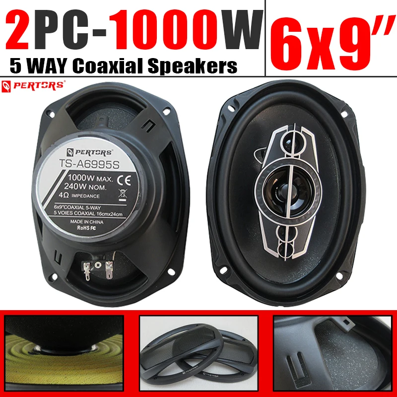 

1 Pair 6X9inch (2X1000W) 5-Way Car High Fidelity Coaxial Speakers Automatic Audio Music Stereo Full Range Speakers for Car Doors