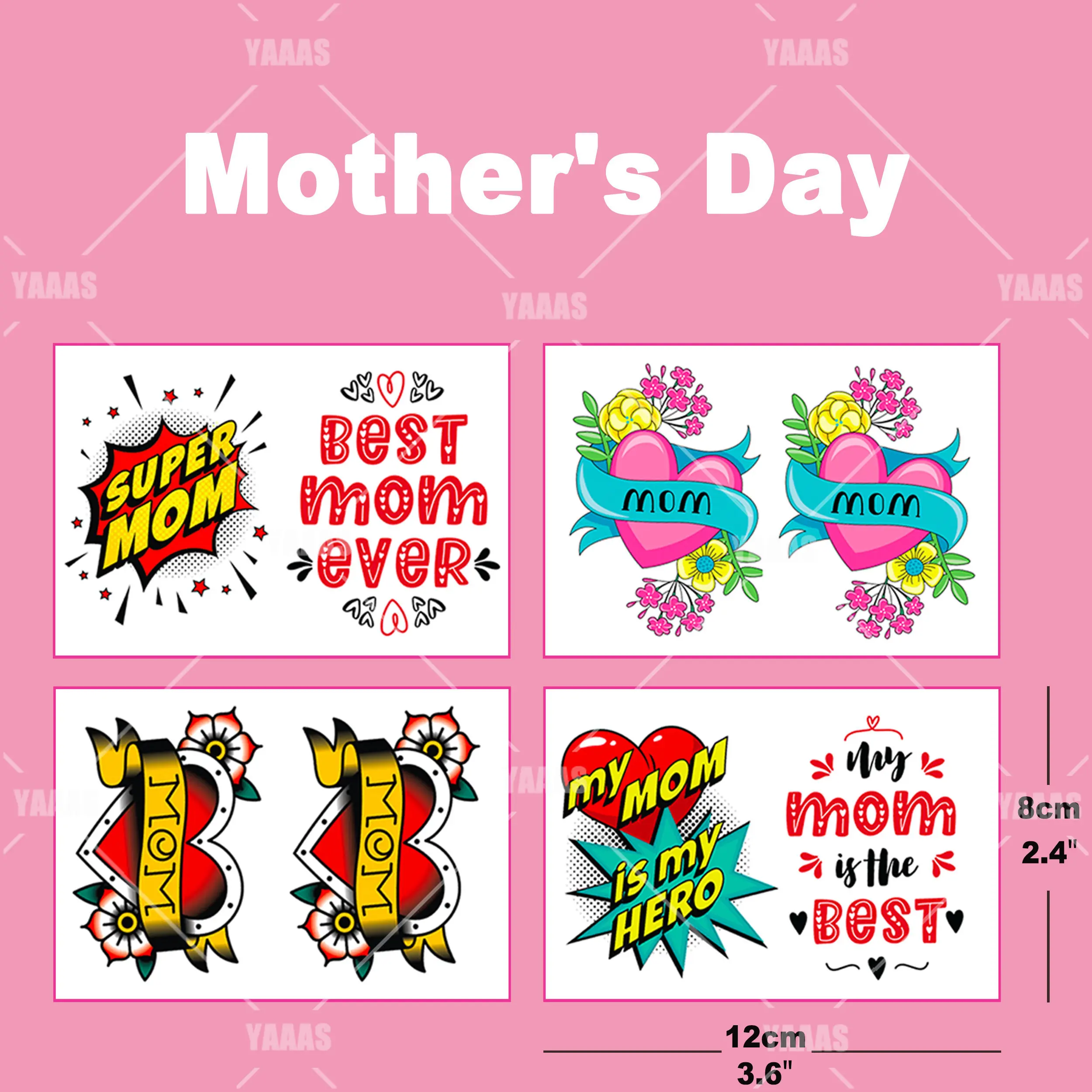 Mother's Day 4Pack Fake Tattoo Stickers Temporary Tattoos Kids Arms DIY Body Art Cartoon Collection Rose Flower