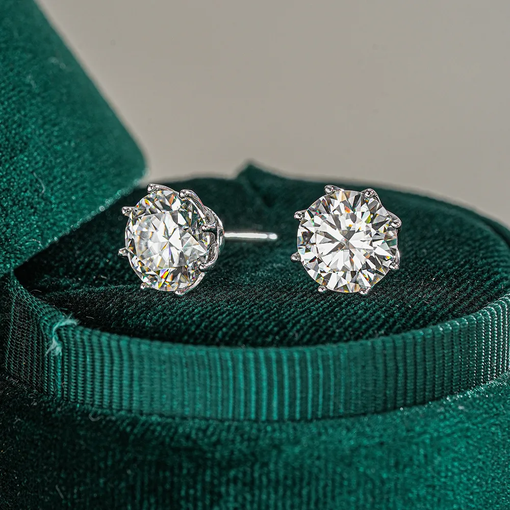 925 Silver Round Moissanite Stud Earrings for Women Men, Classic Six Prong Solitaire Moissanite Ear Studs, Dainty Sparkling Daily Piercing Jewelry, Romantic Valentine Anniversary Birthday Gift for Wedding Party Dating Minimalist Fashion Ear Accessory gallery 5