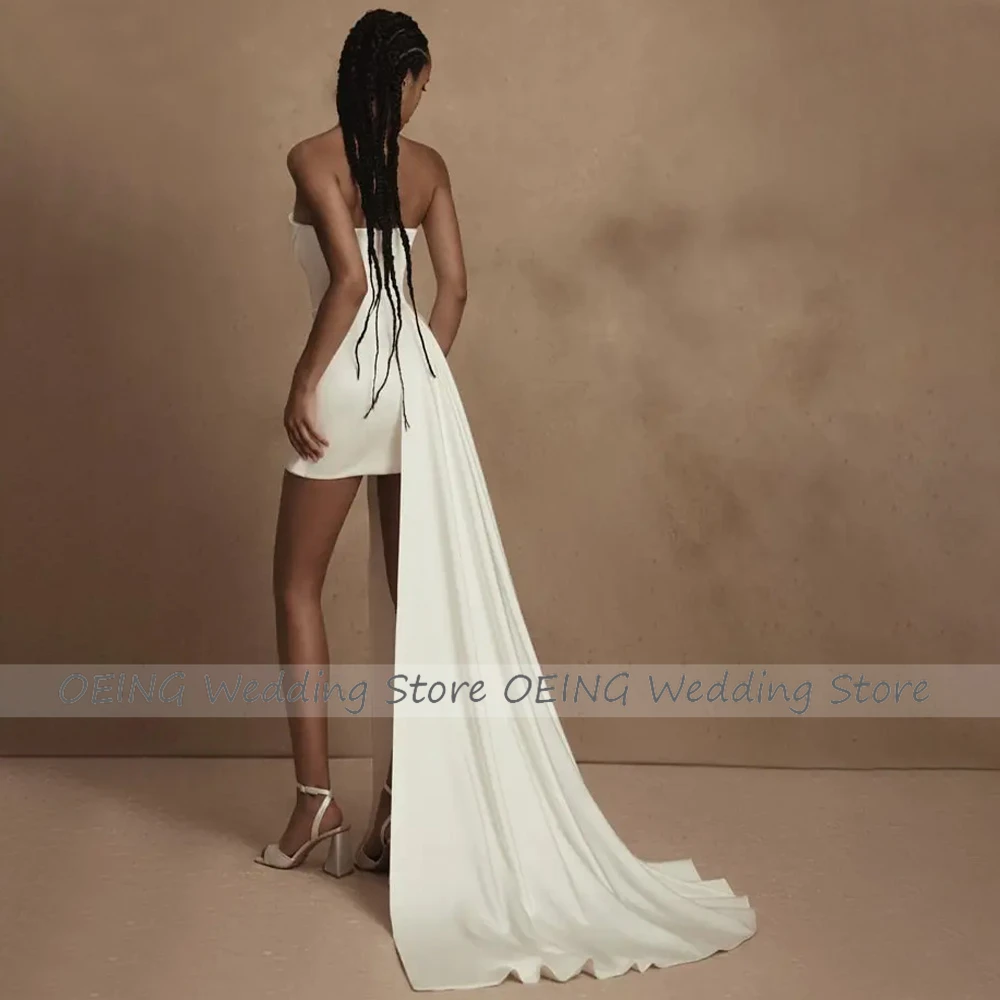 Mini Wedding Dresses for Women 2023 Bride White Sheath/Column Wedding Gowns with Side Draped Train Strapless Short Bridal Dress