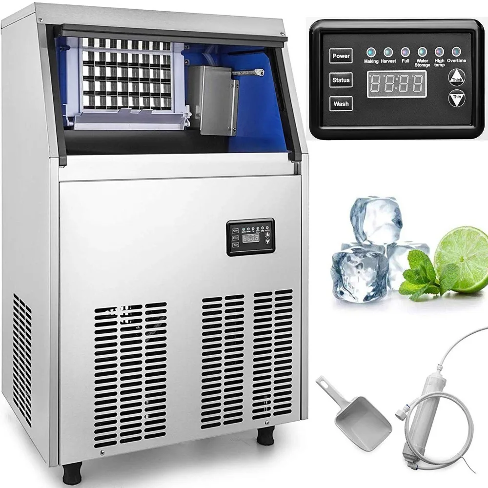 HAOYUNMA  Commercial Ice Maker 90-100LBS/24H Stainless Steel Construction,Automatic Operation,Clear Cube for Home Bar