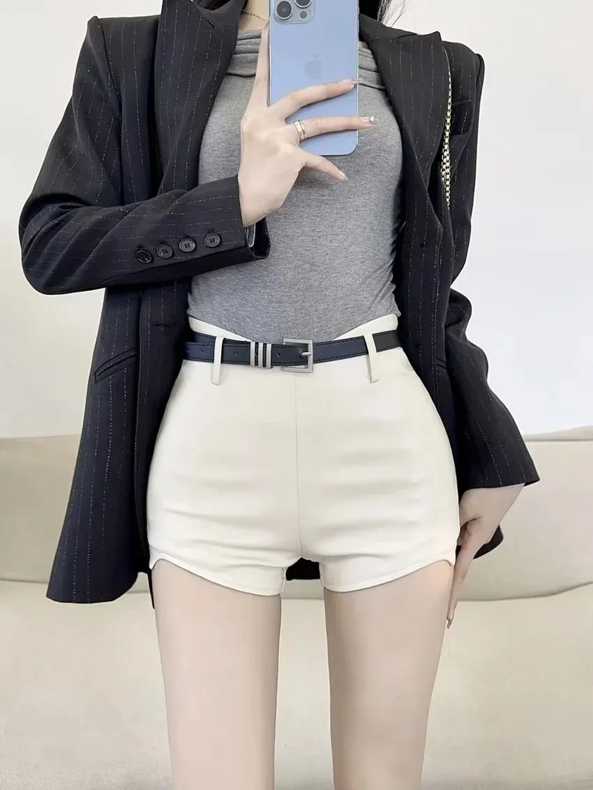 

Spicy Girl Sexy High Waist Slim Elastic PU Leather Shorts Hot With Belt Fashion Sexy Korean Women Shorts V796