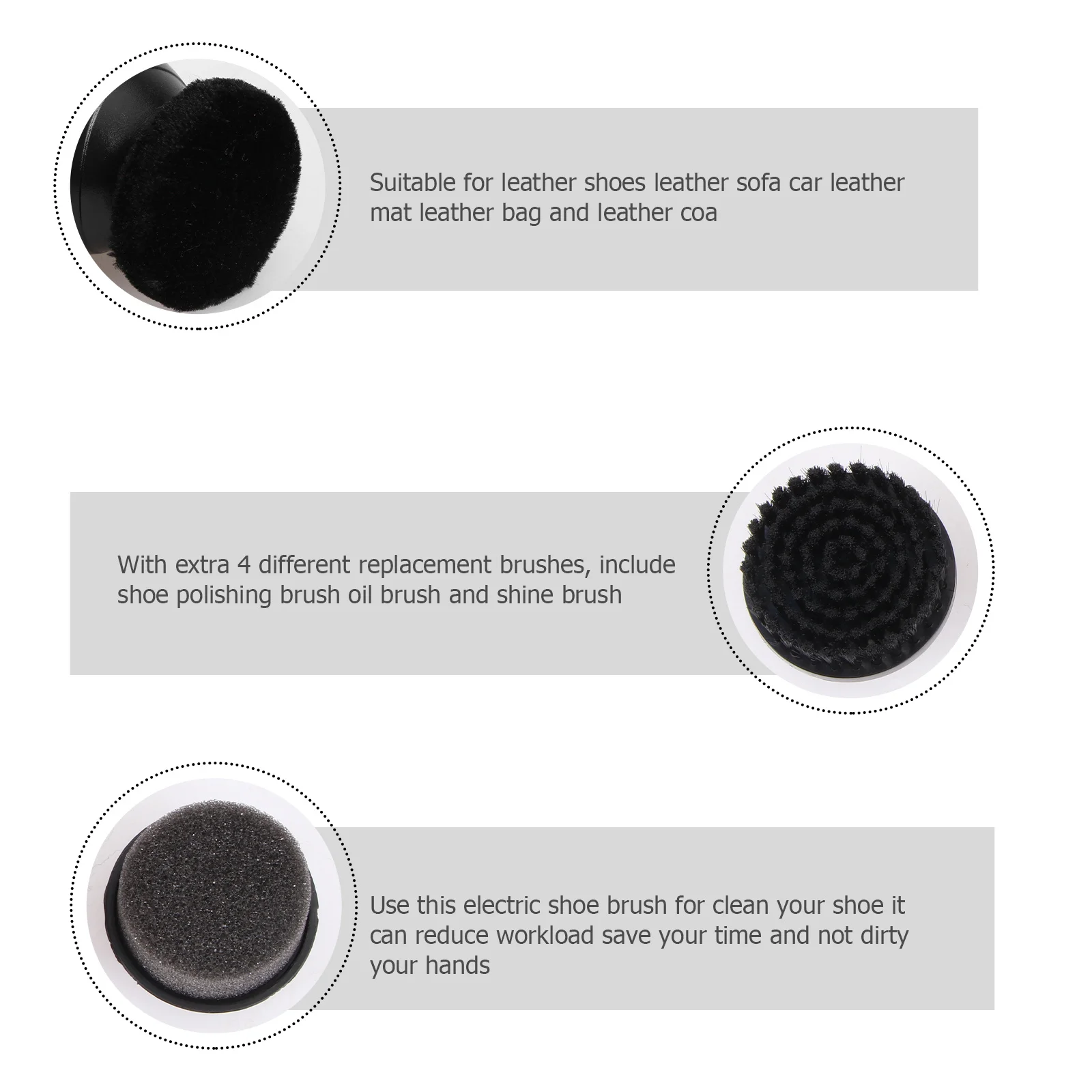 

1 set Electric Shoe Polisher Black 4 Replacement Brushes For Shoes Sofa Car Mat Cleaning Polishing Tool Kit Care