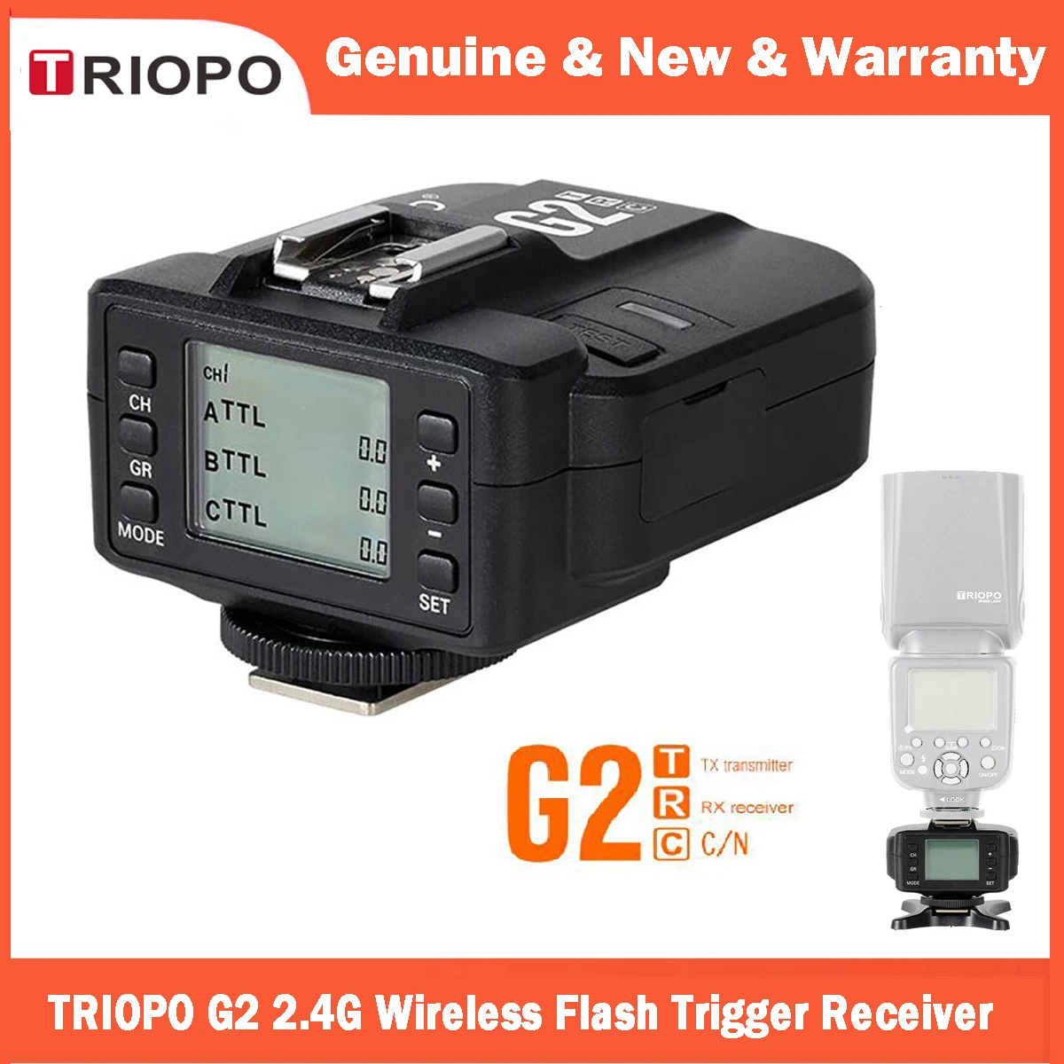 TRIOPO G2 Receptor de disparo sem fio TRIOPO G2 2.4G para TRIOPO TR-982 III R1 G1800 TR-950 II F1-200 F1-400 Flash Canon Nikon Camera