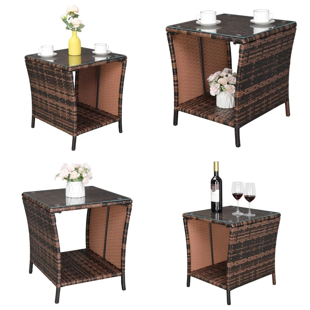 Mesas de caféMesa lateral de vime ao ar livre Mesa de centro quadrada de vime para pátio e jardim