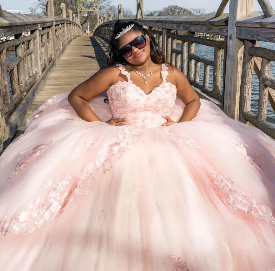 Vestidos De quinceañera rosas personalizados, Vestido De baile espagueti con apliques De flores 3D, Vestido dulce 16, Vestido De 15 Años YQD74 2024