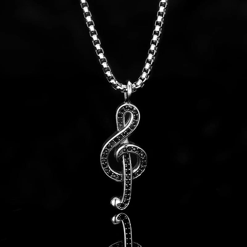 Trend Kpop Music Note Pendants Stainless Steel Chain Necklaces Womne Men Rhinestones hip hop Rock sweater chain Fashion Jewelry