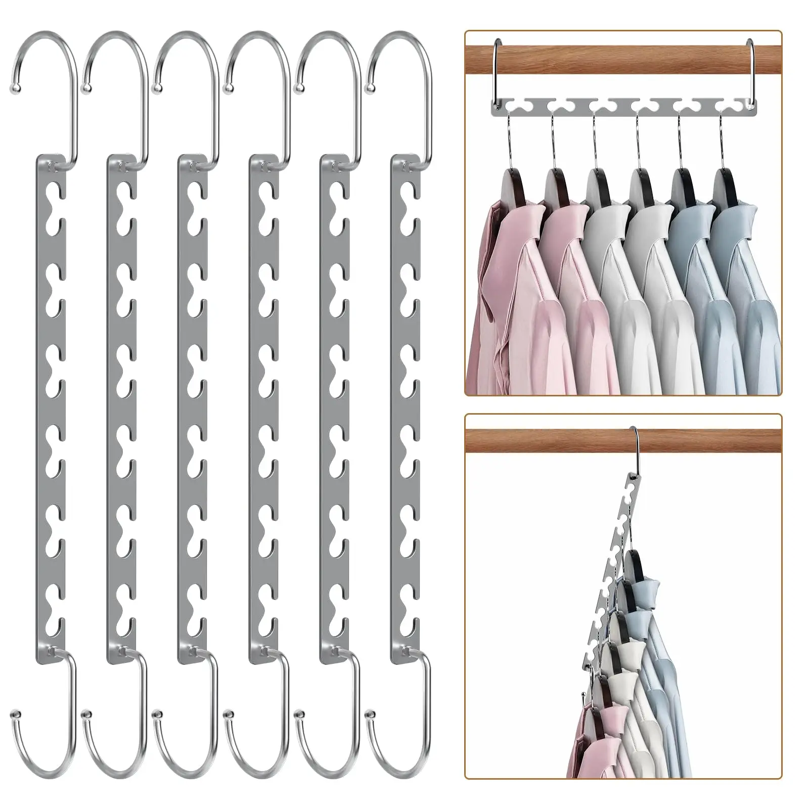 6-Hole Heart-Shaped Stainless Steel Folding Clothes Hanger Saves Space and Helps Organize and Store Wardrobes.