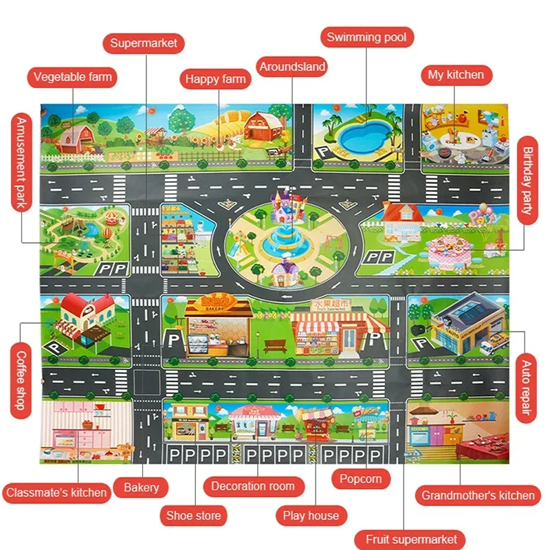 Baby Play Mat Waterproof City Town Pad Educational Kids Toys Parking Lot Teaching Route Map Children Road Table Cloth Gift