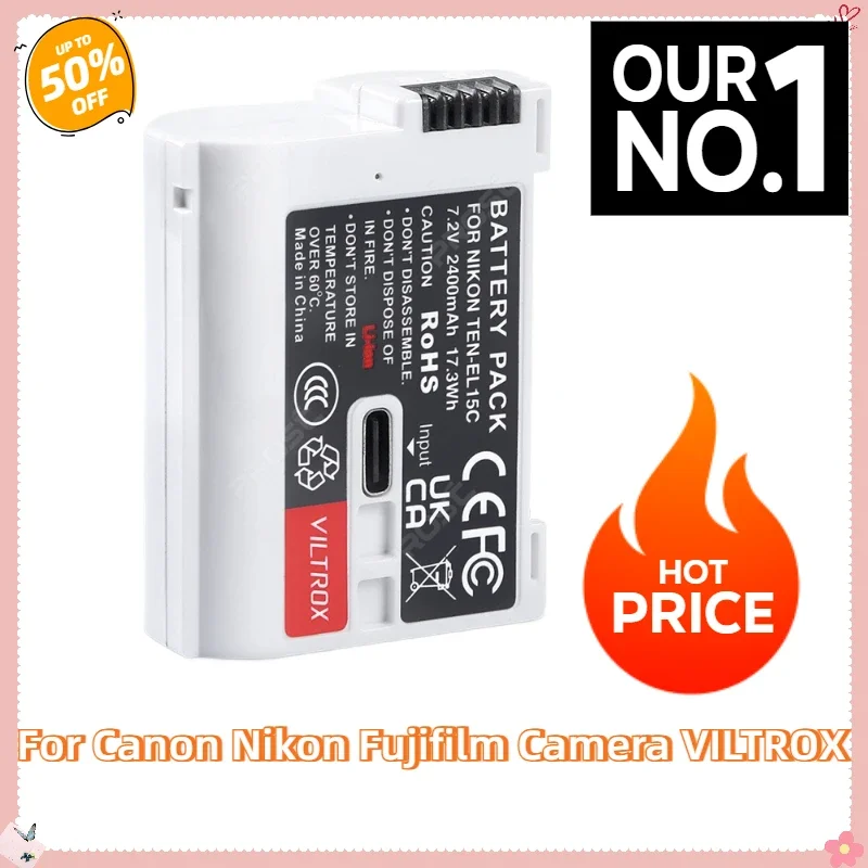 

Type-C for SonyZ5 Z6II Z7II ZF D850 For Canon Nikon Fujifilm Camera VILTROX TNP-EL15C Camera Battery