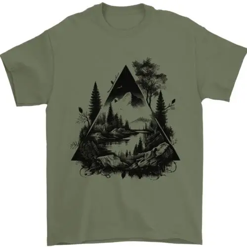 Abstract Outdoors Camping Bushcraft Hiking Trekking Mens T-Shirt 100% Cotton